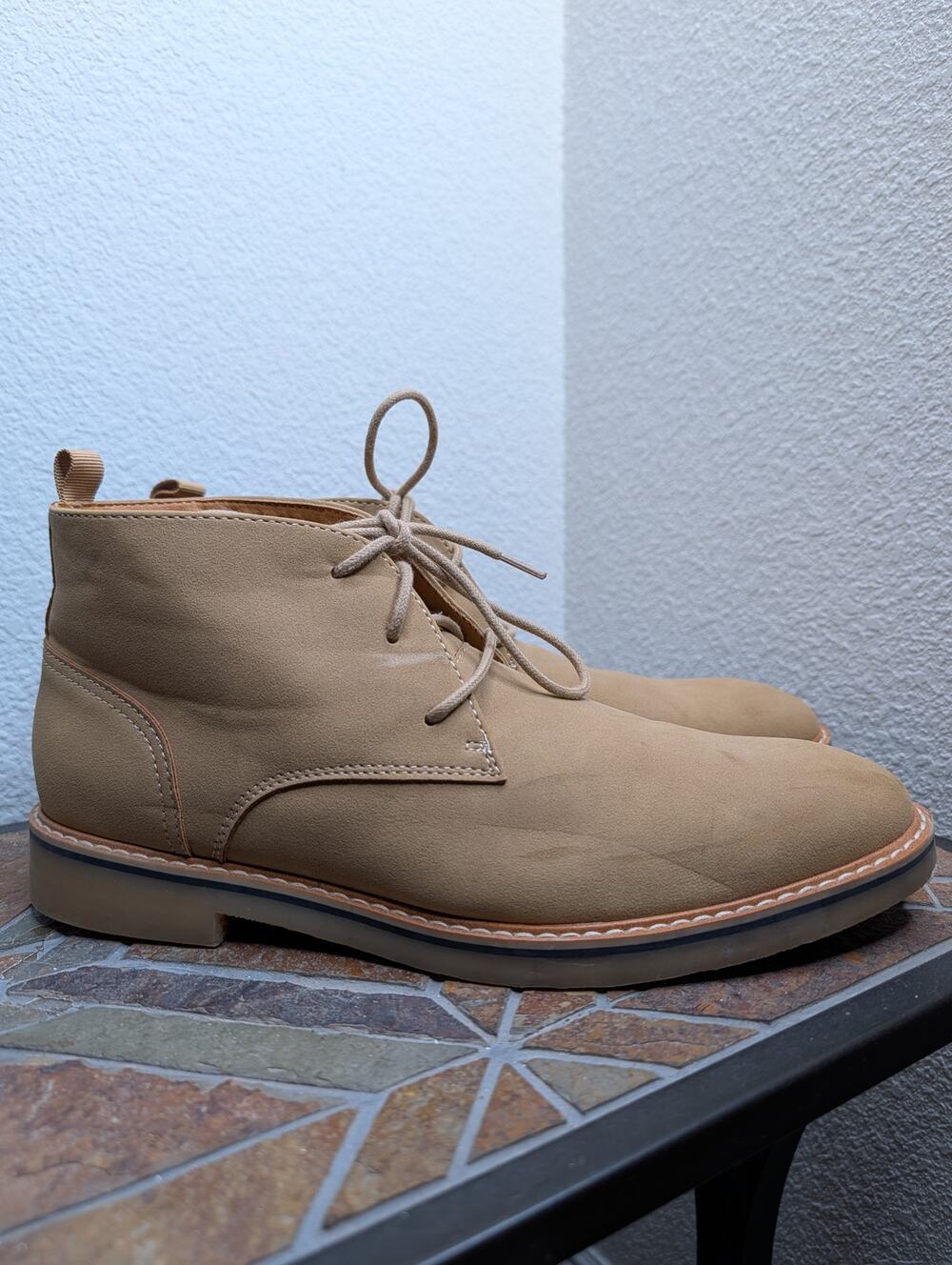 Alfani Nathan Men's Faux Suede Ankle Boots Tan Lace Up 8.5 Capsule Academia